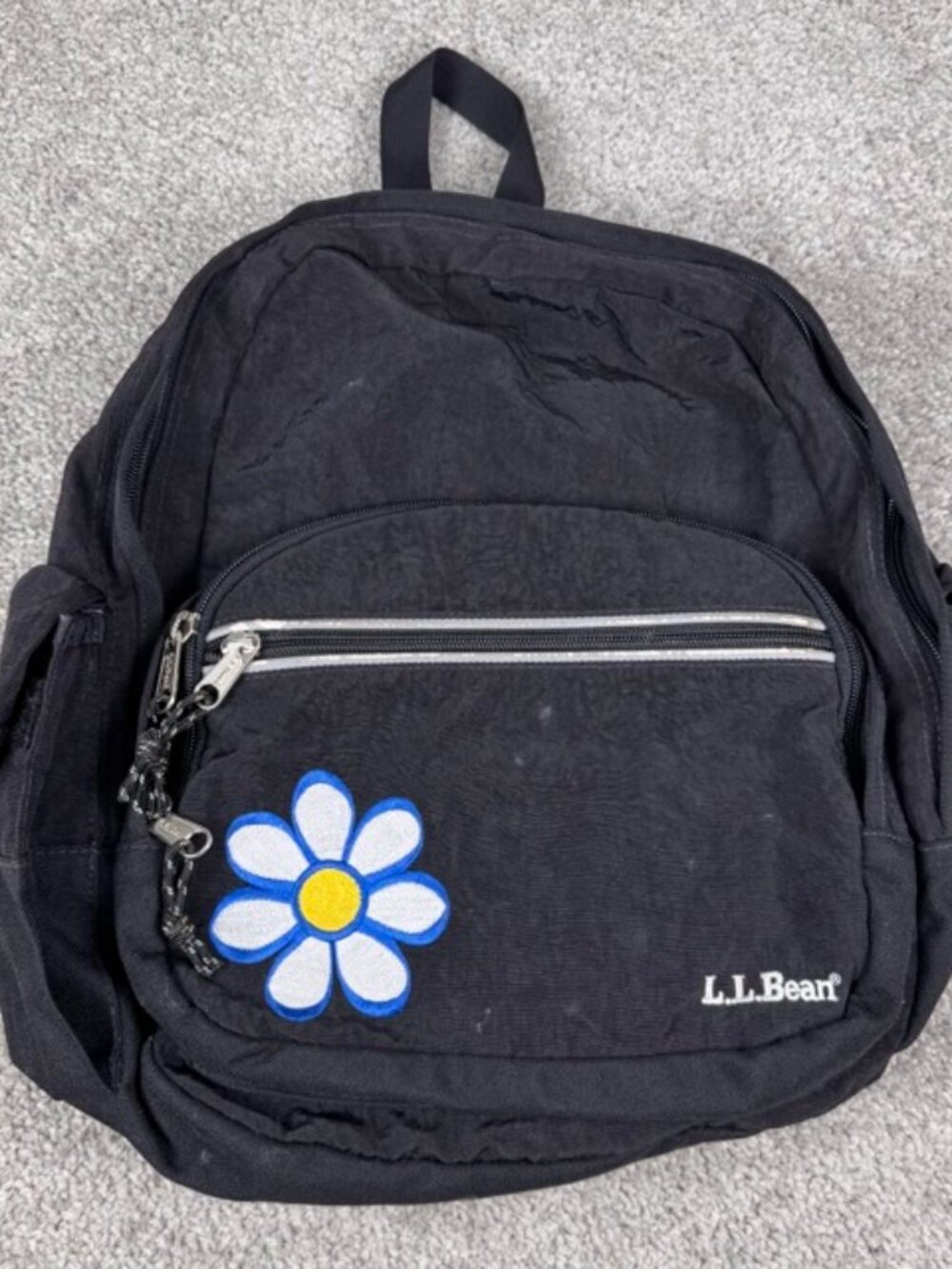 Vintage Y2K LL Bean Book Bag Backpack Floral Daisy Flower Black School Work